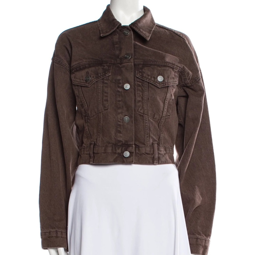 Reformation Chocolate Brown Cropped Denim Jacket